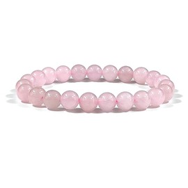 Clataly Natural Crystal Pink Bracelets Elephant Pendant Bracelet 8 mm Ice Transparent Pink Elastic Bracelet Jewelry for Women Girls (Pink A)