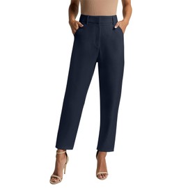 NIMIN Womens Work Dress Business Casual Pants High Waisted Office Trousers Straight Leg Ankle Slacks Pockets 2025 Summer Outfits Navy Blue Short Length Medium