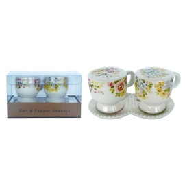 Transpac Dolomite Teacup Salt & Pepper Shakers Set In Package