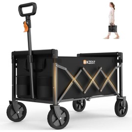 Collapsible Wagon Cart Foldable, Portable Heavy Duty Folding Garden Wagons with Wheels, Utility Grocery Shopping Cart for Outdoor, Sport, Camping, Black - Colour: Bright Black