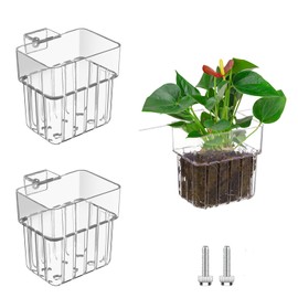Uprony 2PCS Aquarium Plant Holder with Hooks Top Clear Acrylic Fish Tank Plant Holder Cup Pots for Fish Tank Aquaponic Plant and Aquascape Decorations