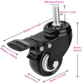 Onerbuy 4 Pack Caster Wheels Heavy Duty Swivel Casters with Brakes, Dual Locking Wheels Replacement for Industrial Trailer, Home Furniture, Office Table Cabinet(1.5 Inch M8 Stem)