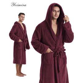 Yoimira Mens Robe with Hood, Plush Robe for Men Long Fleece Bathrobe Soft and Warm
