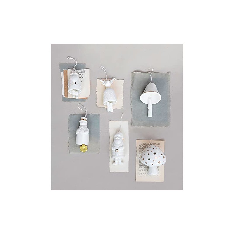 Creative Co-Op Stoneware Snowman Bell with Gold Electroplating, White