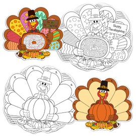 JUESMOS 16 Pack Fall Thanksgiving Coloring Placemats for kids Double Side Turkey Coloring Place Mats Family Classroom Activity Paper Placemats Disposable Thanksgiving Crafts for Home Table Decorations