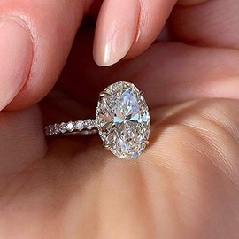 Oval Cubic Zirconia Engagement Rings for Women - 18K White Gold Plated CZ Engagement Ring 4 Claw Wedding Rings for Women Trendy Engagement Ring for Women Hidden Halo Promise Ring Size 10