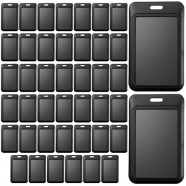 40 Pack Black Hard Plastic ID Badge Holder with Clear Window, Vertical Name Tag Card Holder, Sliding Card Case Protector for ID Credit Cards Proximity Key Cards Passes
