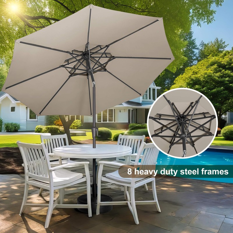 FLAME&SHADE 9ft Patio Umbrella - 2 Tiers Outdoor Umbrella with