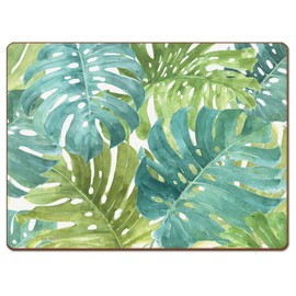 Cala Home Tropical Green Decorative Hardboard Cork Back Tabletop Placemats 4 Pack Manufactured in The USA Heat Tolerant and Easily Wipes Clean