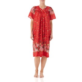 AmeriMark Women's & Women's Plus Floral Flower Lounge Dress- Short Sleeve Gown Sleepwear for Ladies, Olivia Red, XL