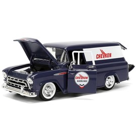 Diecast Collectible Model Car Compatible with Jada Toys 1:24 1957 Chevy Suburban with Chevron Gas Pump Blue Just Trucks Die-Cast 35044