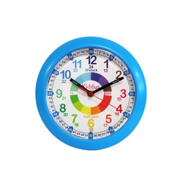 Kiddus Kid’s Wall Clock Analogue Time Teacher with Time Learning Exercises, Silent Clock, Multiple Languages, English, Blue