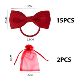 Pack of 15 Red Bow Hair Bobbles with 2 Pieces Gauze Bags, Red Bow Hair Accessories, Red Hair Bands for Girls