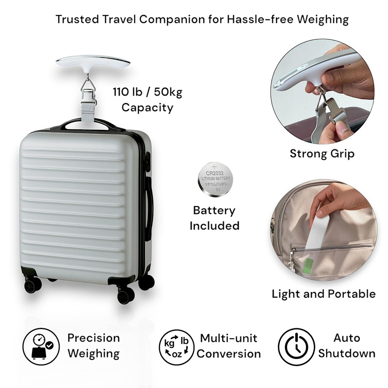 Travel Essentials Kit (9 Items): 1 Digital Luggage Scale, 4