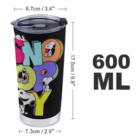 Snoopy Stainless Steel Water Cup Vacuum Insulated Double Wall Thermos Scoop SUS304 Food Grade Stainless Steel 600ml Coffee Cup with Lid Cold and Hot Stainless Steel Cup for Car Father's Day Gift