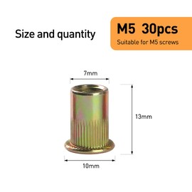FOMGIIN Pack of 30 Rivet Nuts M5, Carbon Steel Galvanised Rivet Nut Round Internal Thread Flat Head Rivet, Threaded Rivets Rivet Nuts Sleeve Nut Used Rivet Nut for Pipes, Metal Plates