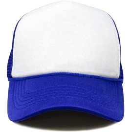 Funky Junque - Gorro de camionero de espuma retro para verano, color liso, para hombre y mujer, correa clásico ajustable, Blanco/Azul rey, Talla única