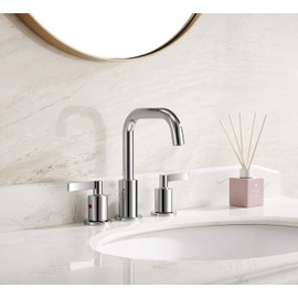 TimeArrow Chrome 8 Inch Widespread Bathroom Sink Faucet 3 Holes with Drain Assembly, High Arc Modern Two Handle Bathroom Vanity Lavatory Faucet with Brass 360° Swivel Spout, TAF288S-CP