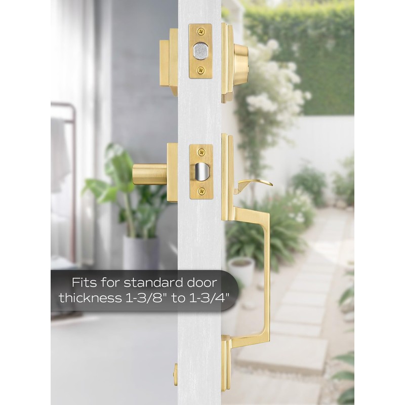 EHOMEWARE Gold Front Door Handle Set, Brass Heavy Duty Square