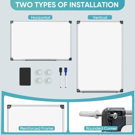 Paporia 24"x18" White Board, Dry Erase Board for Wall, Hanging Aluminum Magnetic Whiteboard, Magnetic Board with 1 Eraser & 2 Markers & 4 Magnets for College Dorm Room, School, Home, Office