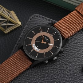 JewelryWe Mens Military Watch Nylon Strap Analog Quartz Calendar Luminous Wristwatch Cool Business Casual Dress Watch, for Fathers Day