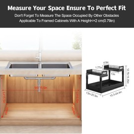 Buwico Expandable under cabinet organizer, 2-Tier under sink organizer with Reinforced Ball-Bearing slide rail, Slide-Out sink Shelf Height Adjustable, Durable and rust-proof for Kitchen & Bathroom