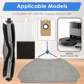 (9 Pack) T20+ Replacement Parts Compatible with Airrobo T20+ Robot Vacuum Cleaner, 1 Roller Brush, 2 Side Brushes, 2 Dust Bags, 2 HEPA Filters, 2 Mop Pads, Accessories Kit