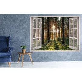 West Mountain Forest Landscape View Window 3D Wall Decal Art Removable Wallpaper Mural Sticker Vinyl Home Decor W125 (Giant (65''W x 46''H))