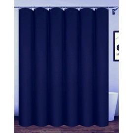 Homehold 240x200cm Navy Blue Bathroom Curtain With Hooks, Extra Long Polyester Waterproof Shower Curtain