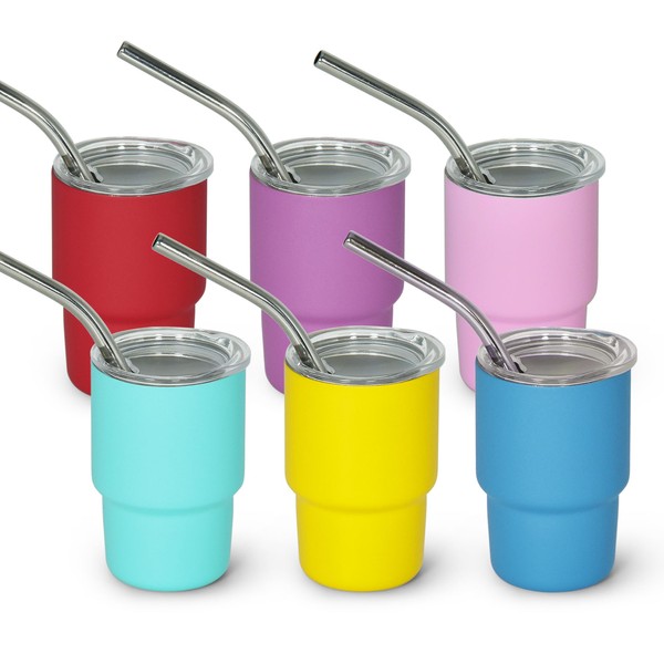 AGH 7 oz Mini Tumbler Shot Glass with Straw and