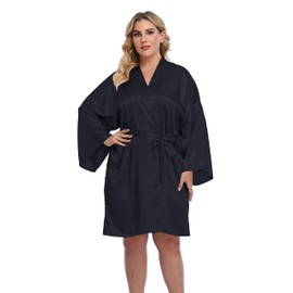 North Bund Women's Plus Size Short Silky Bathrobes Satin Kimono Robes Bride Bridesmaid Loungewear Soft Nightgown, Navy, 1X