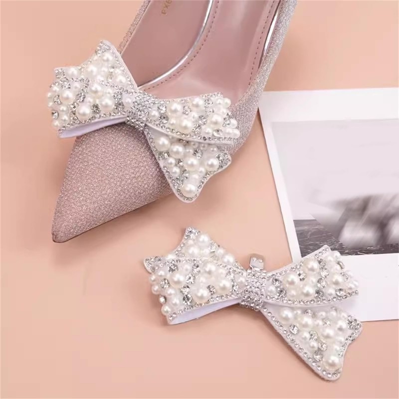 2 Pcs Pearl Bow Shoe Clips DIY Rhinestone Shoe Clips