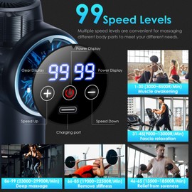 Bizcasa Massage Gun, Muscle Massager with 99 Speeds, 8 Massage Heads LCD Touchscreen 29900 rpm, Massage Gun with USB C and Storage Box, for Massage Muscle Relaxation (Grey)