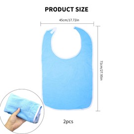 Bibs for Adults, Pack of 2 Waterproof Reusable Bibs, 75 x 45 cm, Clothes Protection for Seniors, Care and Eating Aid, Washable, with Velcro Fastening, Easy to Clean