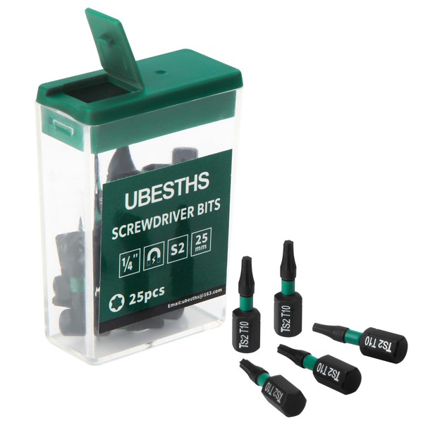 UBESTHS Torx Bit T10, Screwdriver Bits Set 25 Pieces, 1/4