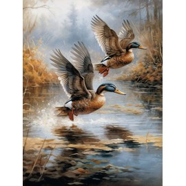 Wild Ducks 11ct Counted Cross Stitch Kits Color Printed Stamped Cross-Stitch Supplies Needlework Printed Embroidery Kits DIY Kits Needlepoint Starter Kits 40x50cm(i159)