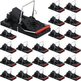Qualirey 24 Pcs Mouse Traps Plastic Snap Rat Trap Bulk Reusable Quick Effective Safe for Indoor Outdoor Home House Warehouse Garden Kitchen 3.86 x 1.81 x 2.17 Inch (Black,Red)