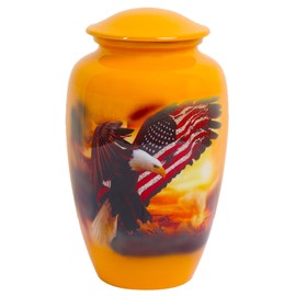 Funeral Urn by SOULURNS® - Cremation Urns for Human Ashes - Display Burial Urn at Home - Include Velvet Bag Eagle with Flag Red, Adult Urn