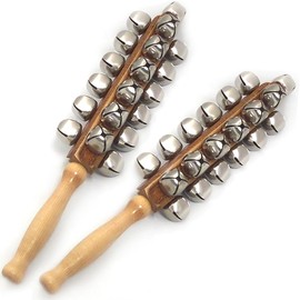 Jingle Bells, Sleigh Bells, Christmas Music, Holiday Sound, Deluxe Model, 25 Jingles on Maple Handle, 2 Pack for Carolers