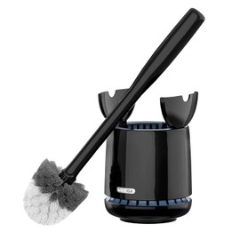 MR.SIGA Escobilla de Inodoro y Soporte con depósito de Secado rápido y Mango Fijo, Cepillo Premium para baño, Color Negro