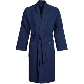 Morgenstern Waffle Pique Men's Bathrobe Blue - blue Plain, size: m