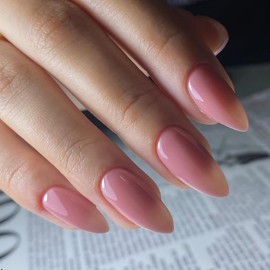 KQueenest Acrylic Press on Nails Almond Medium Length, Dark Pink False Nails Almond, Glossy Solid Color Stiletto Fake Nails Set, Natural Reusable Gel Stick on Nail for Women Finger Daily Wear 24 Pcs