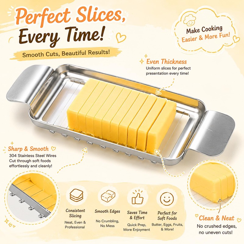 JAYVAR Cheese Slicer and Butter Cutter, 304 Stainless Steel Wire