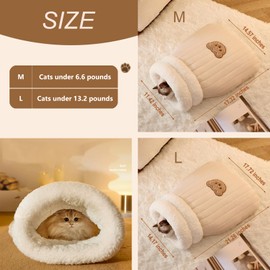 KrouNest Cat Sleeping Bag, 2025 New Cat Winter Sleeping Bag Bed Soft Plush Cat Cave, 360° Warm Semienclosed Self-Warming Cat Bed Cave for Indoor Cats (White, Medium)