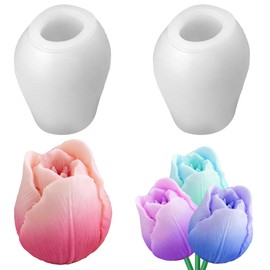 2 Pcs Tulip Candle Molds, 3D Flower Silicone Candle Molds, Easy Release Flexible Molds for DIY Candles, Soap Making, Epoxy Resin Craft