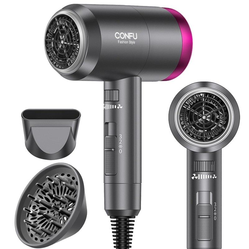 CONFU Ionic Blow Dryer 1600W, Portable Lightweight Fast Drying Negative