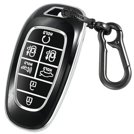 Kirsnda for Hyundai Key fob Cover case with Keychain,Soft TPU Protection Key Shell/Skin,7-Buttons fit 2019 2020 2021 Sonata Nexo Remote Key Vehicle Accessories(Black)