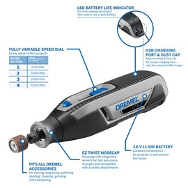 Dremel Lite 7760 Cordless Rotary Tool Li-Ion 3.6 V Multi Tool Kit (15 Accessories, Variable Speed 8,000 to 25,000 RPM for Carving, Engraving, Grinding, Sharpening, Cleaning, Polishing and Sanding)