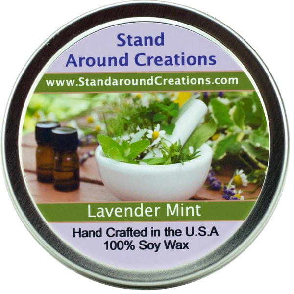 Premium 100% All Natural Soy Wax Aromatherapy Candle - 6oz Tin - Lavender Mint: A well-balanced herbal blend of earthy lavender flowers and fresh peppermint and spearmint sprigs.