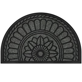 Mibao Mibao Half Round Door Mat, Non-Slip Welcome Entrance Way Durable Rubber Low-Profile Heavy Duty Doormat, Half Circle Mats for Garage, Patio, High Traffic Areas, 24" x 36", Gray